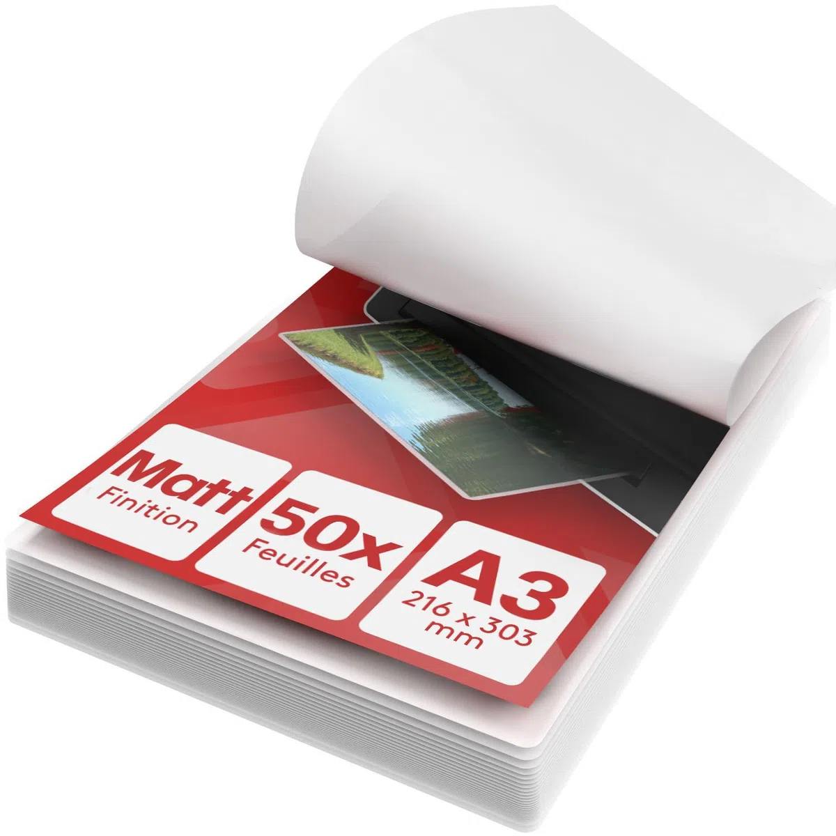 ACROPAQ Feuille plastifieuse A3 Mat - Pack de 50 pochettes de plastification, 100 micron, Anti-reflets, Finition mate, Anti-traces de doigts, Coins arrondis - Pochette a plastifier