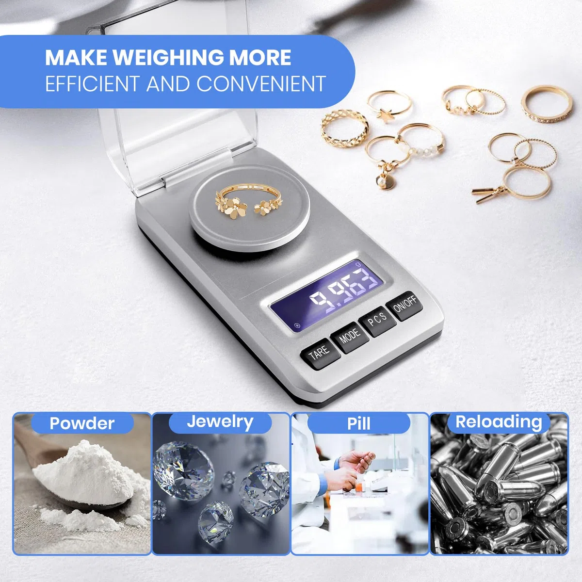 0,001g/50g Balance de Precision Milligrammes, Balance de Cuisine avec Poids D'étalonnage, Balance de Poche pour Poudres, Bijoux et Médicaments avec Pince à Épiler, Plateau de Pesée, Argent