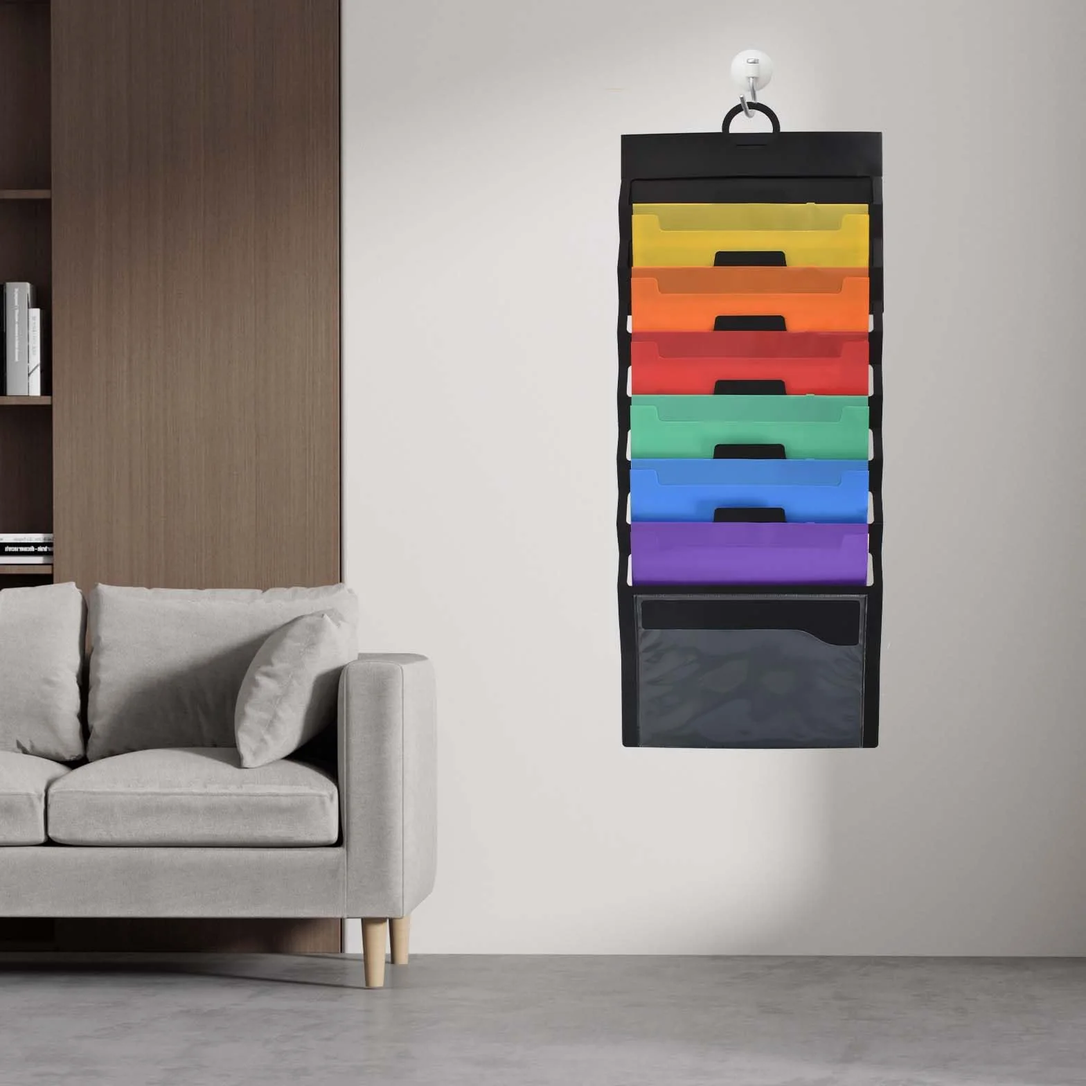 Colexy Mural Organisateur de Fichiers à Suspendre, Trieur Mural Porte Revue A4 Présentoir, Pliable en Plastique Dossiers Suspendus Poche 6 Emplacements, pour Dossiers Scrapbook Papiers Organisation
