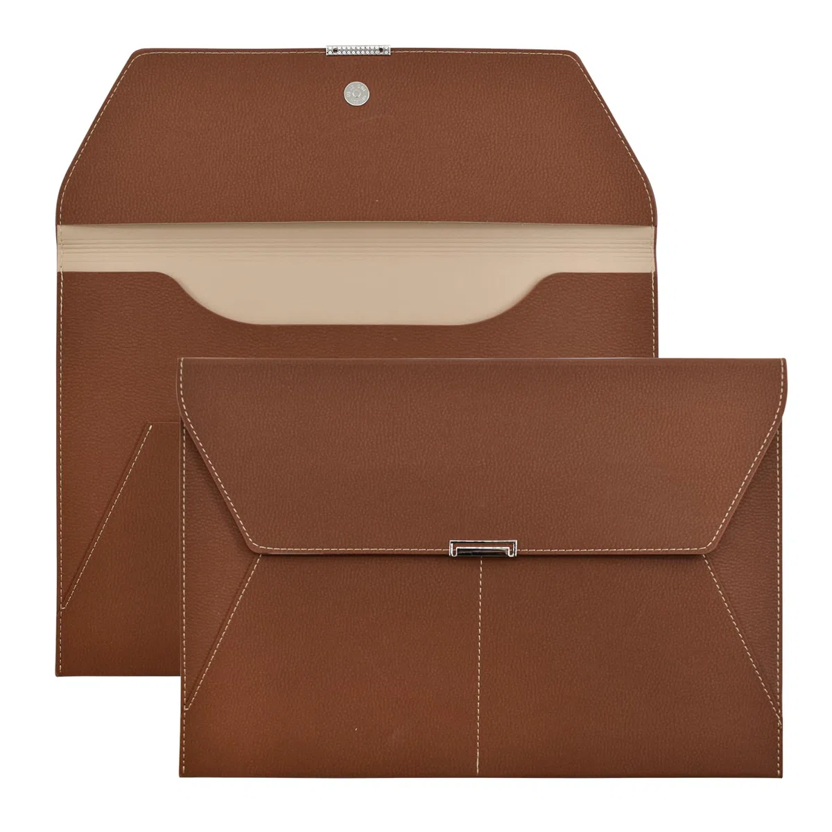VANRA Porte-documents en cuir imperméable avec 3 poches, enveloppes de classement pour papier format A4 avec fermeture magnétique à bouton-pression (marron)