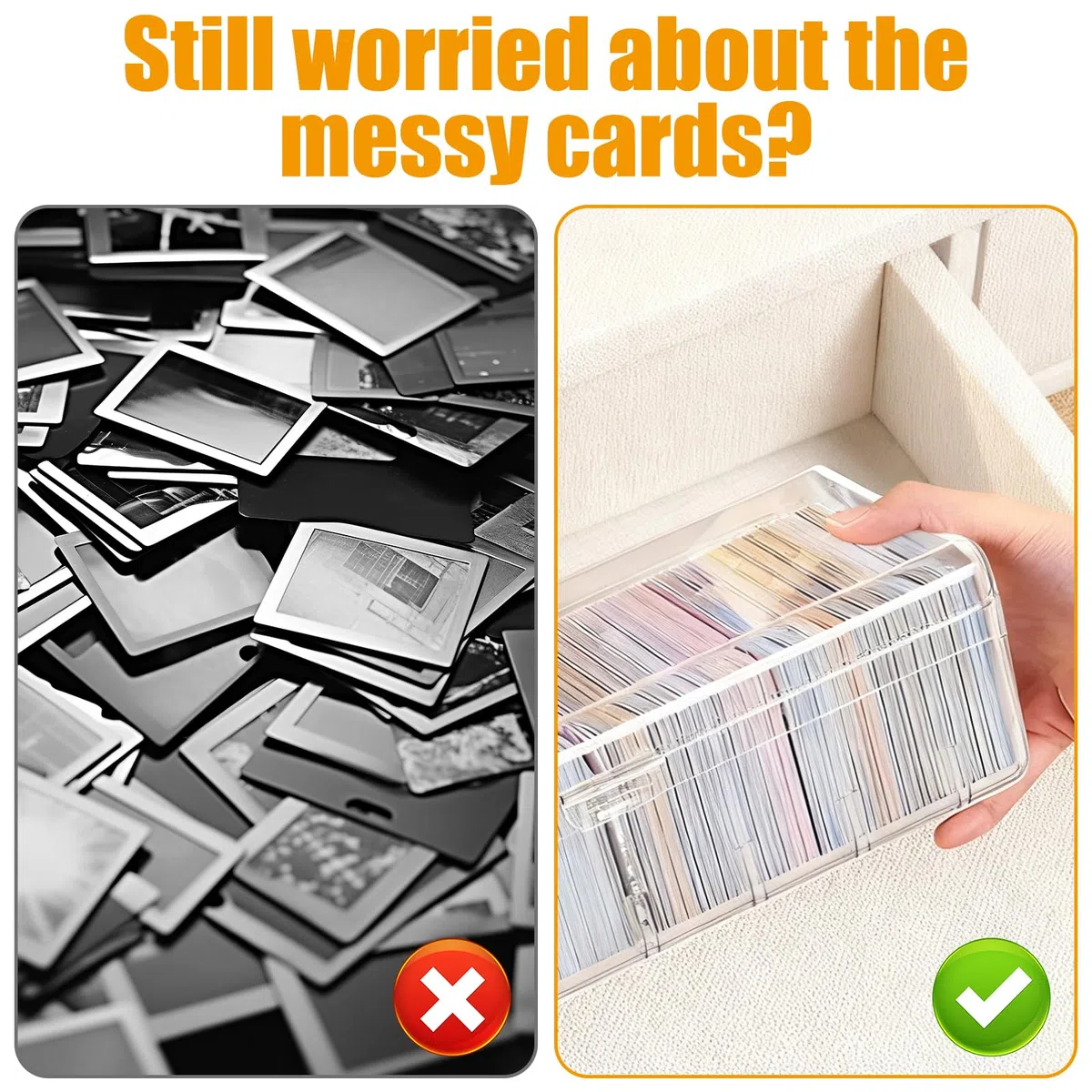 FARYODI Lot de 2 boîtes transparentes avec couvercle, 8 compartiments avec séparateurs amovibles pour jusqu'à 700 cartes, pour cartes d'apprentissage, cartes de visite, cartes de jeu, cartes de joueur