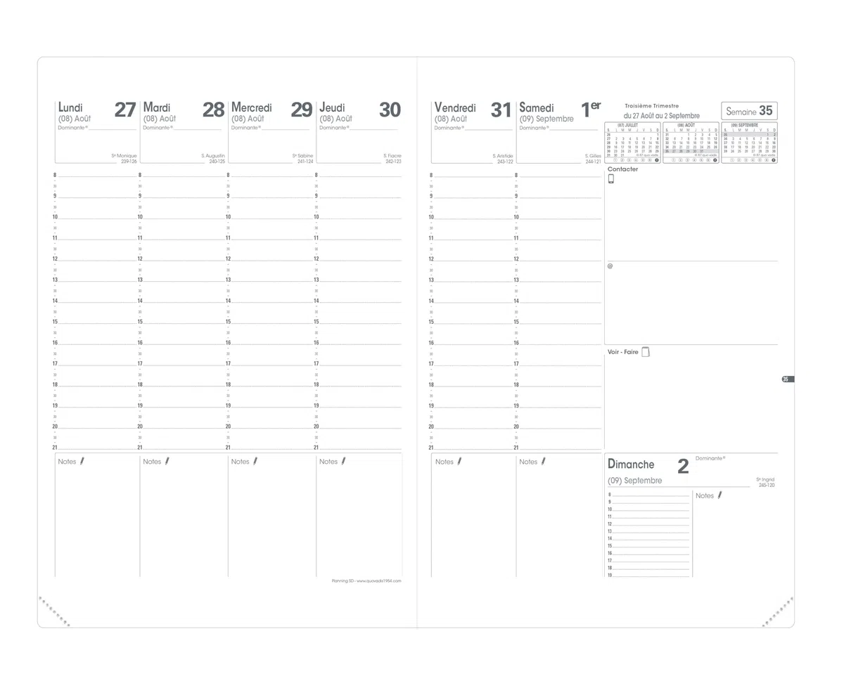 Quo Vadis - Agenda 16 mois avec répertoire - 2026-2027 - Planning SD - Semainier Planning - Français - Impala - Noir - 16 mois de septembre à décembre - 18x24 cm