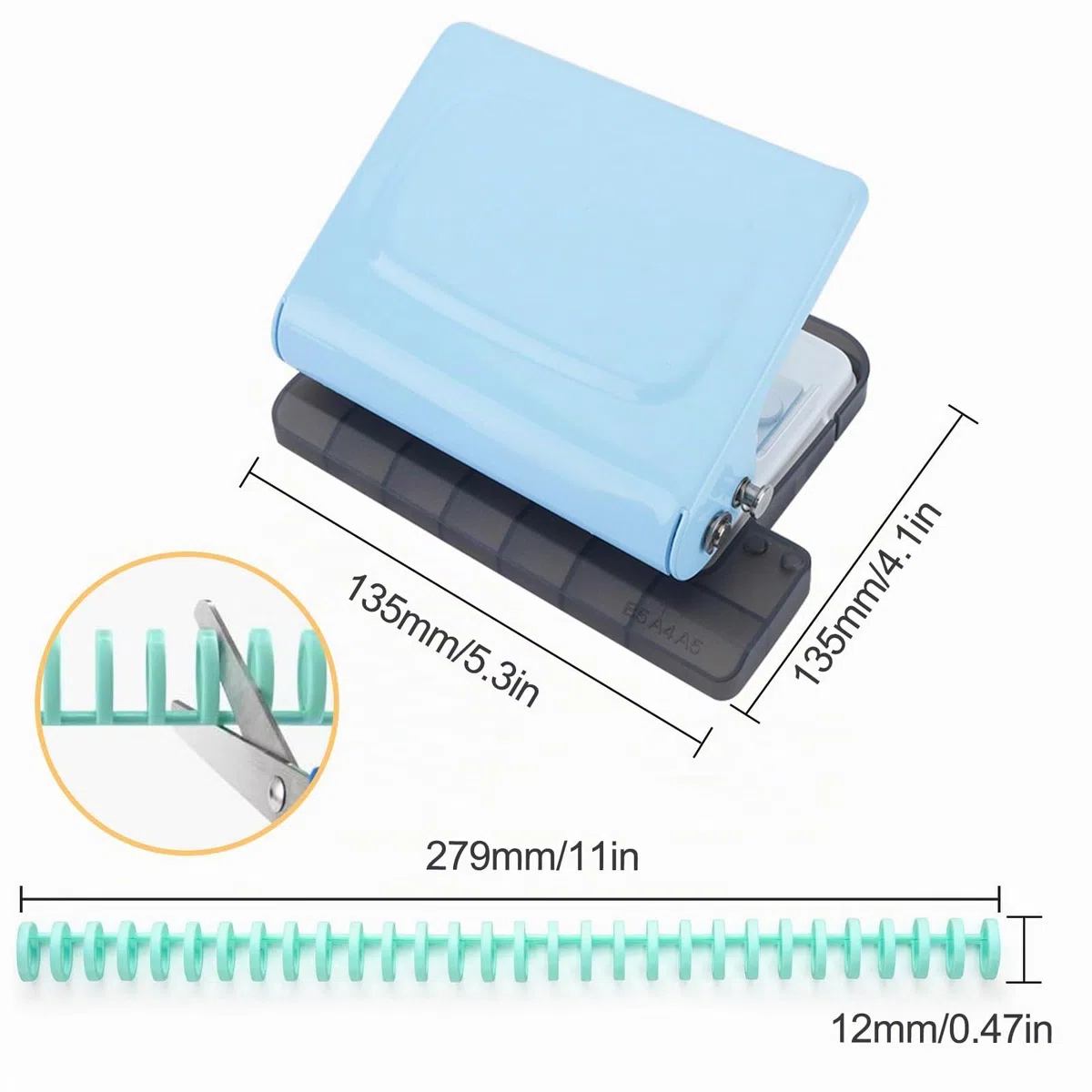 Relieuse manuelle à 10 trous pour bureau et étude - Portable A4/30 trous, B5/26 trous, perforatrice A5/20 trous, 8 feuilles métalliques avec 2 bobines de reliure, bleu