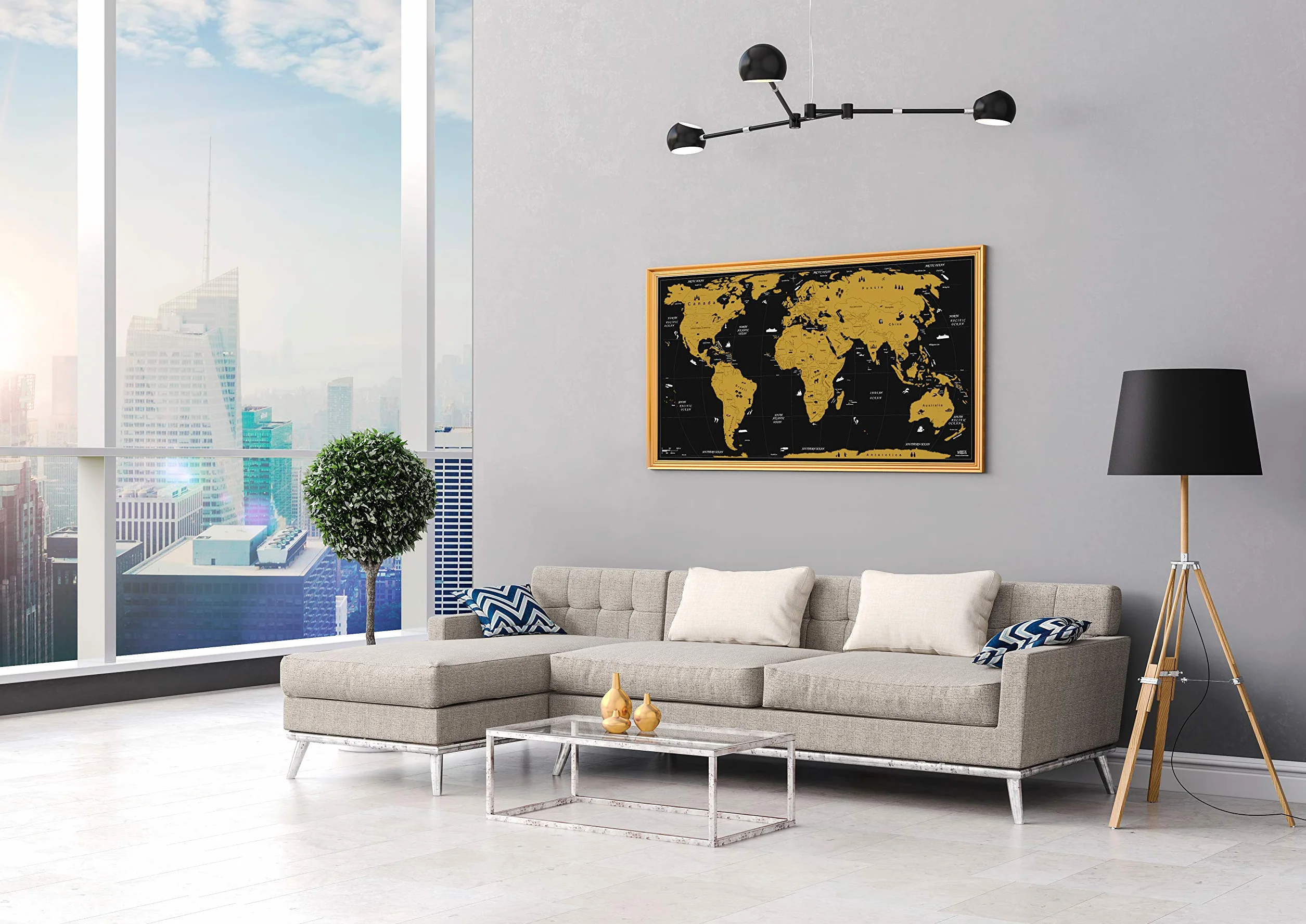 Carte du monde à gratter XXL (82 x 43 cm), Inclus carte d' Europe et accessoires de grattage, par WIDETA