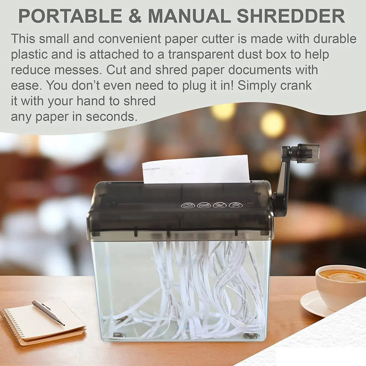 Destructeur Manuel, A6 Shredder Mini Documents Portable Déchiqueteuses Coupe Document Machine Découpe Droite Papeterie Outil pour Bureau école Maison Bureau Lettres Famille factures Gris Transparent