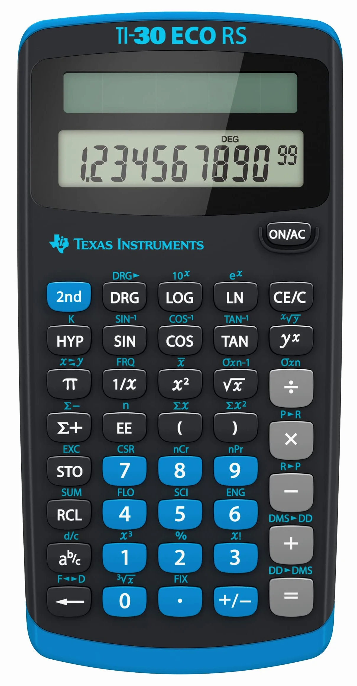 Texas Instruments TI-30 ECO RS FC Schulrechner (Einzeiliges 10-stelliges Display, Solarbetrieb) Schwarz