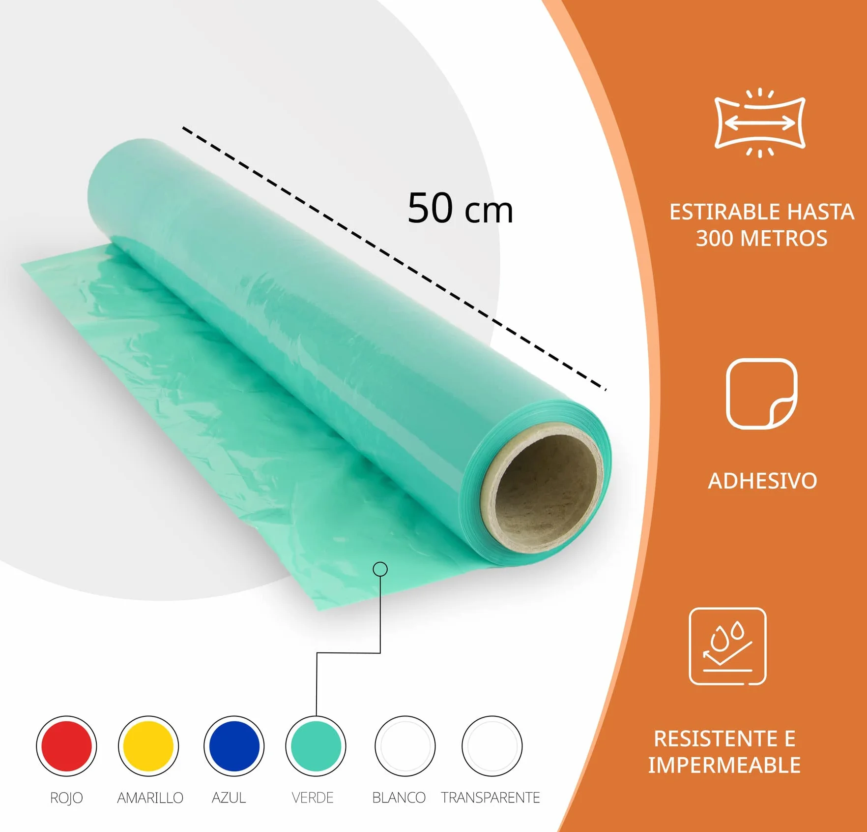 Film pour emballer 50 cm de large et étirable jusqu'à 300 mètres de longueur - Rouleau de film élastique manuel pour emballage industriel - Ofituria (Bleu, 1 Roleau)