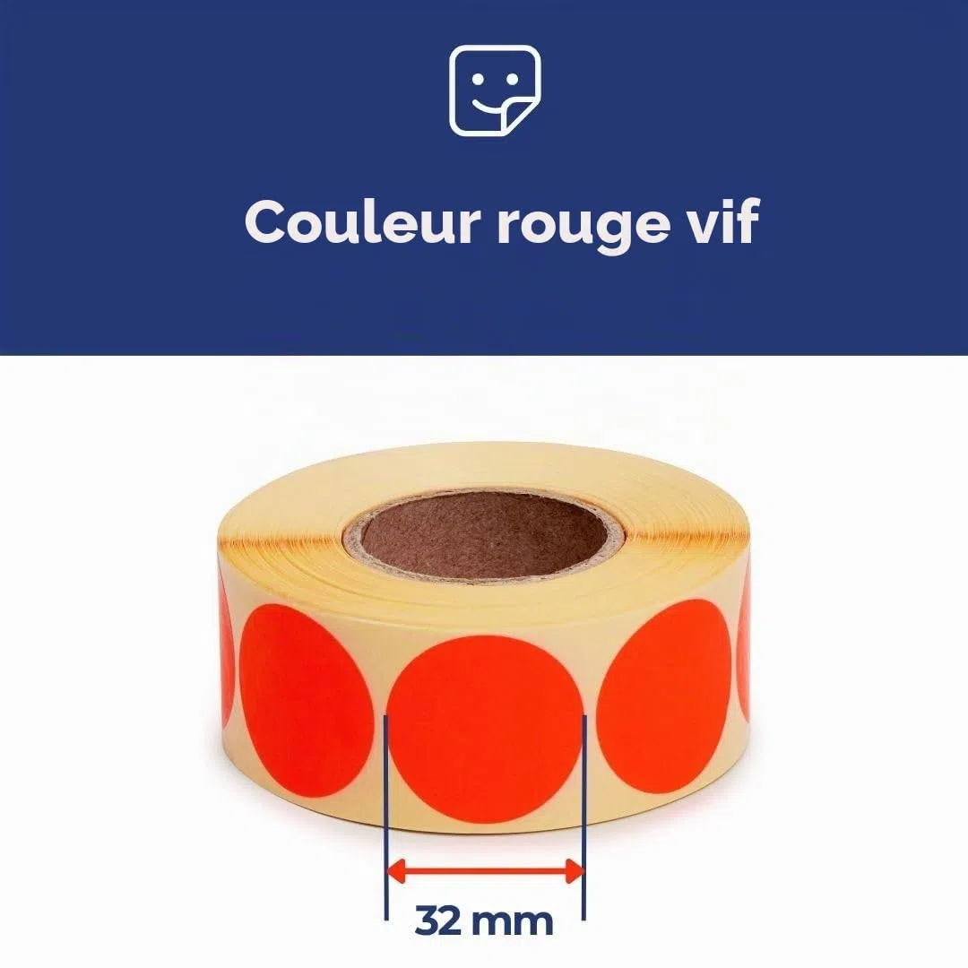 POKORNYS - Étiquettes promotionnelles « -30% » I Stickers pour marchandises à prix réduit I Lot de 1.000 autocollants de rabais en rouge vif I Adhésifs permanents, ronds, Ø 32mm