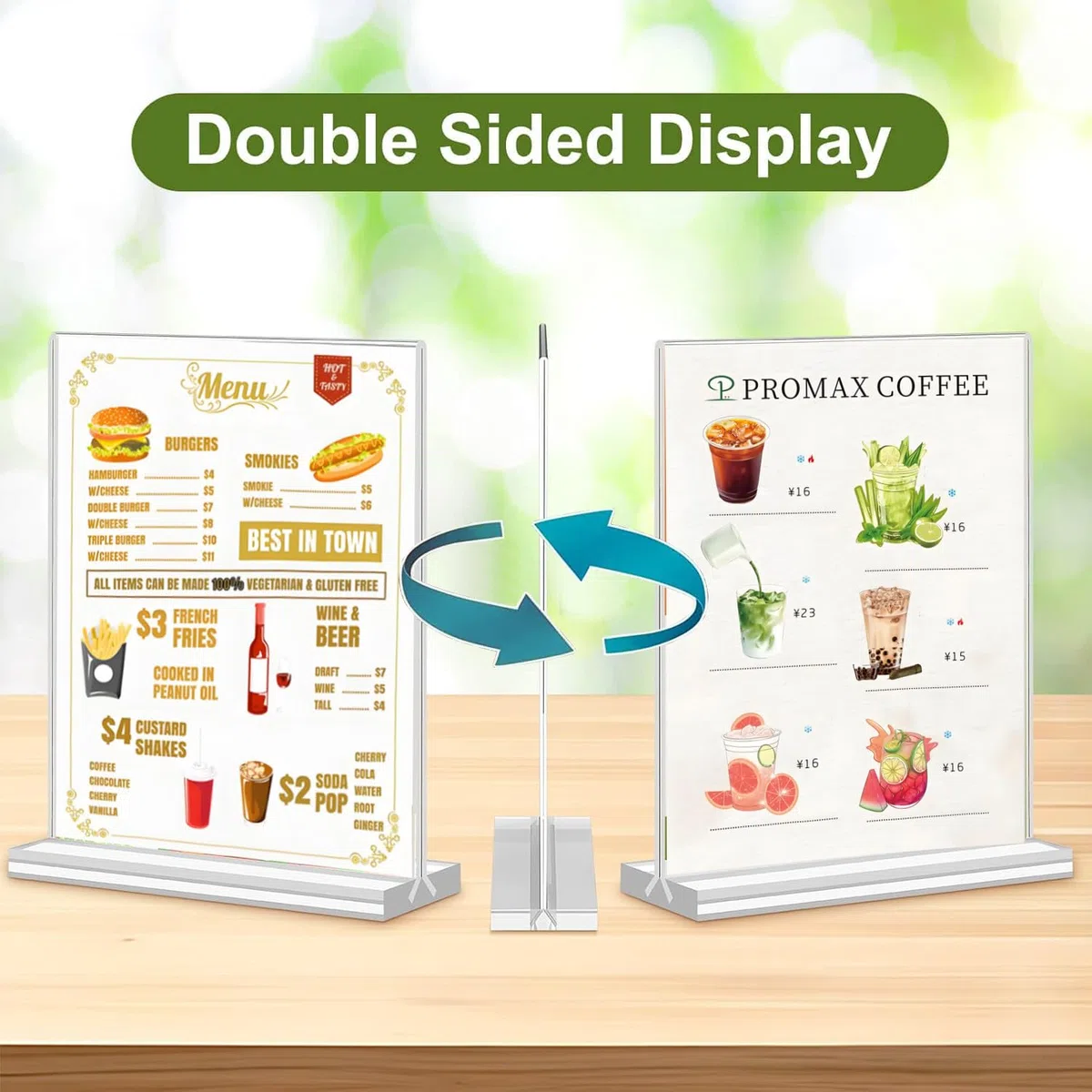 Présentoir de Table A4, Lot de 6 Porte Document en Acrylique – Présentoir de comptoir en T double face pour Menus, Publicité, Photo