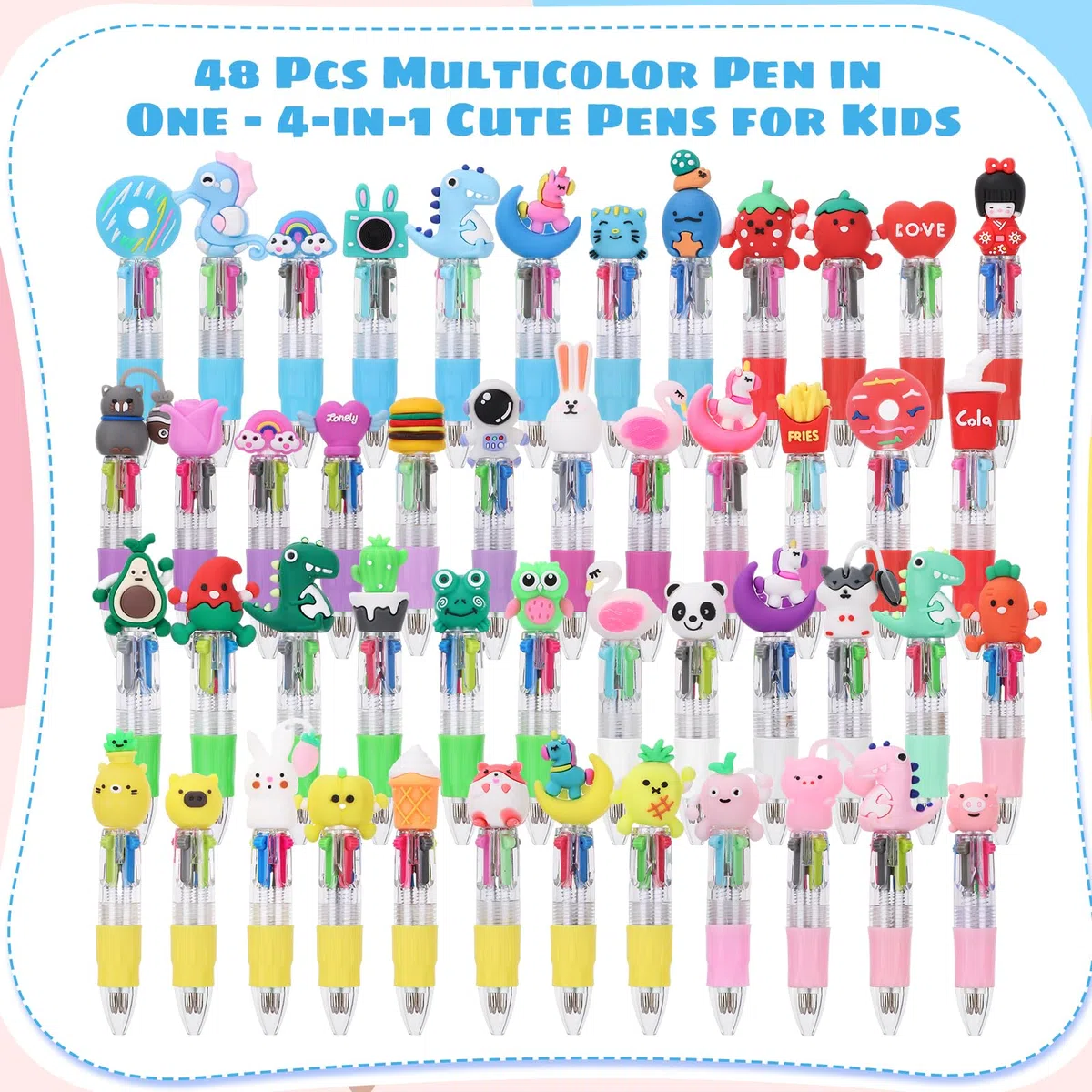 Yoosso 48 Pièces Stylo 4 en 1 Rétractable avec Motif Cartoon, Idéal comme Petits Cadeaux pour Fête, Cadeaux pour Invités, Fournitures Scolaires pour Étudiants, Cadeau de Remise de Diplôme