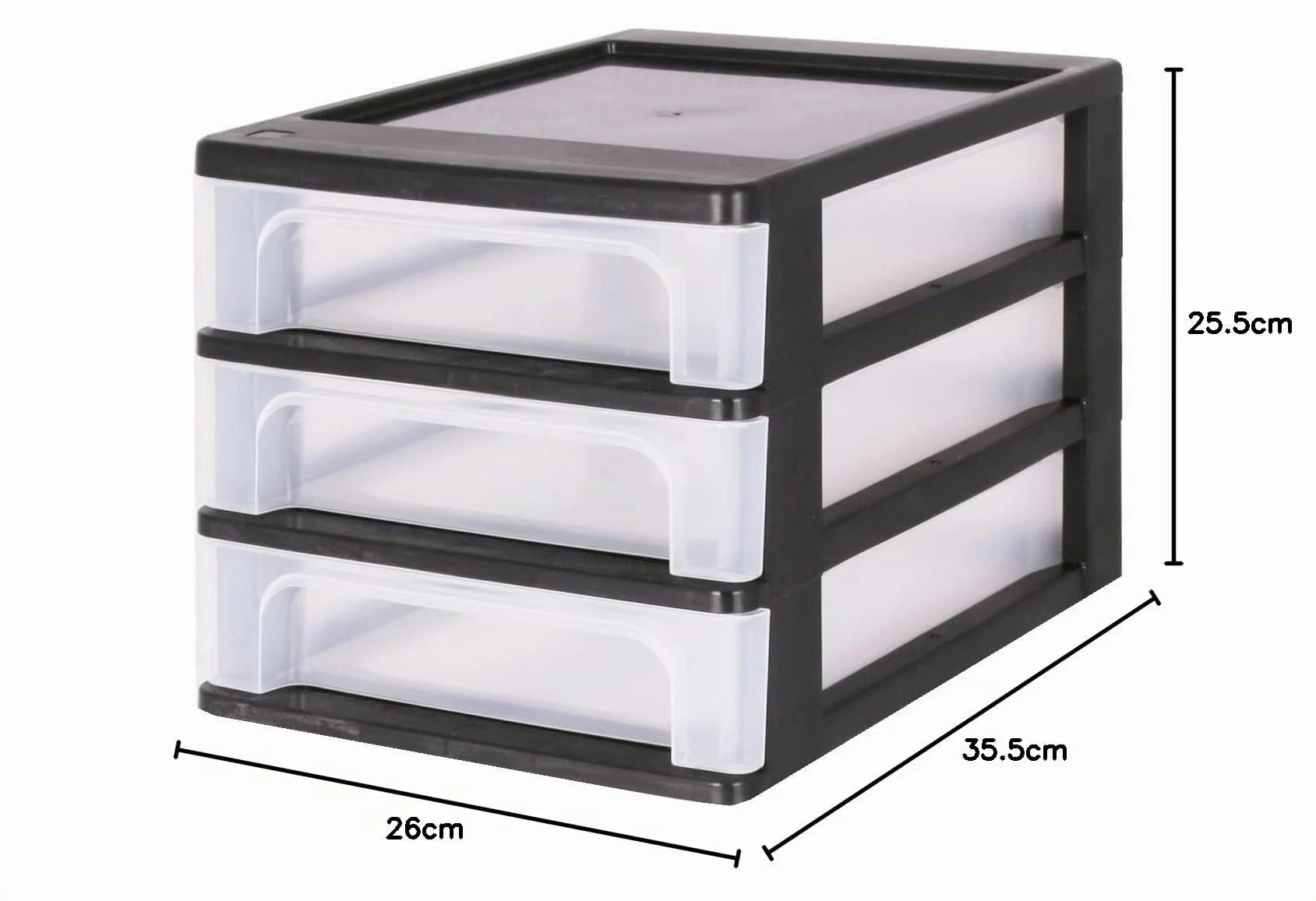 Iris Ohyama, Tour de Rangement Plastique, 3 Petits Tiroirs, Noir, Ouverture Facile, Format A4, Meuble, Organisateur, pour Bureau, Fourniture Scolaire, Papeterie, Sans BPA, OCH-2030