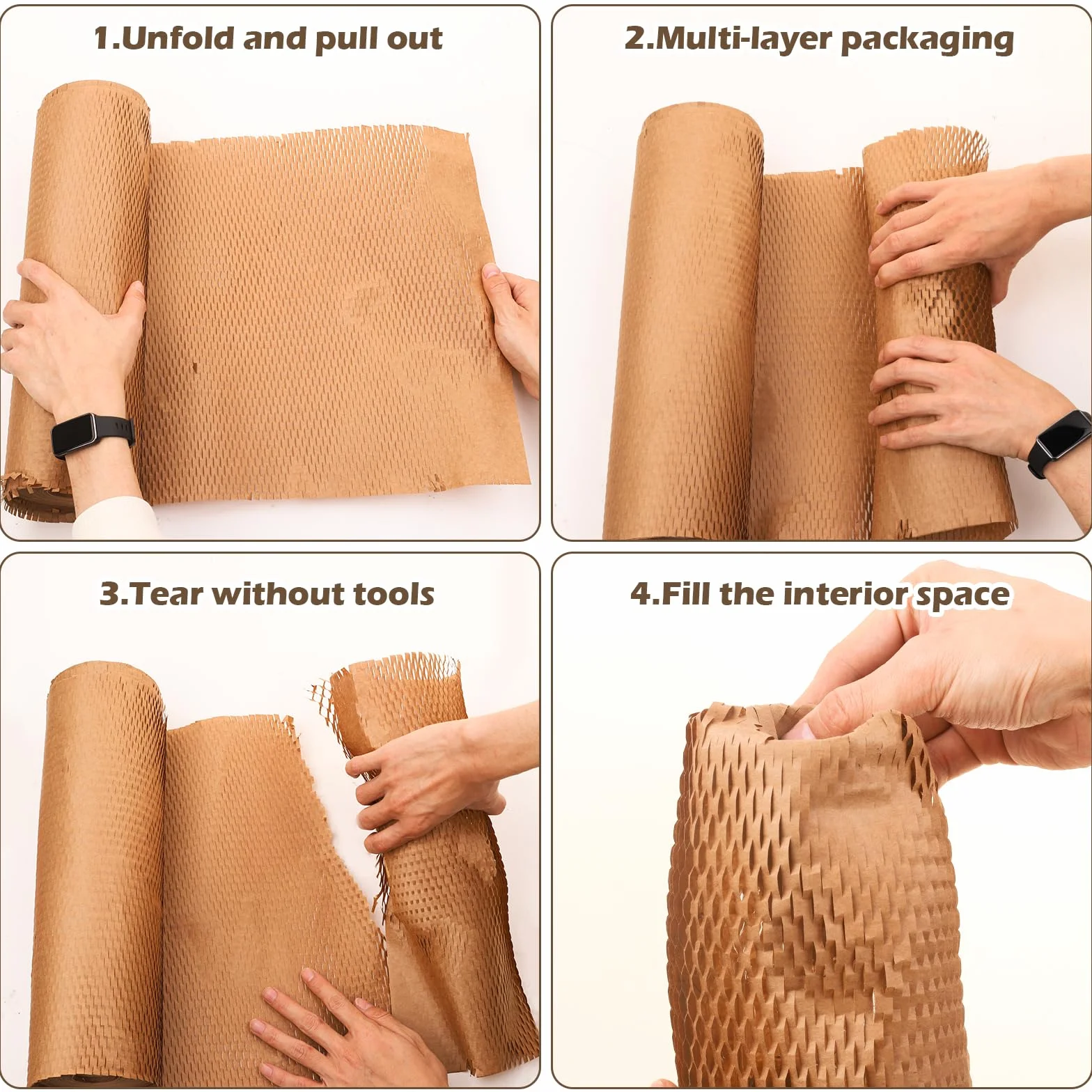 Papier alvéolé Papier d'emballage Rouleau 38 cm x 70 m, matériau d'emballage brun Papier d'emballage Contient 36 autocollants pour objets fragiles