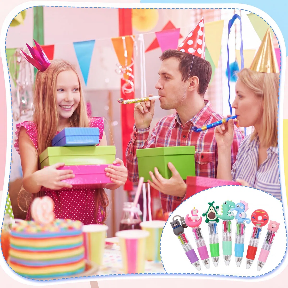 Yoosso 48 Pièces Stylo 4 en 1 Rétractable avec Motif Cartoon, Idéal comme Petits Cadeaux pour Fête, Cadeaux pour Invités, Fournitures Scolaires pour Étudiants, Cadeau de Remise de Diplôme