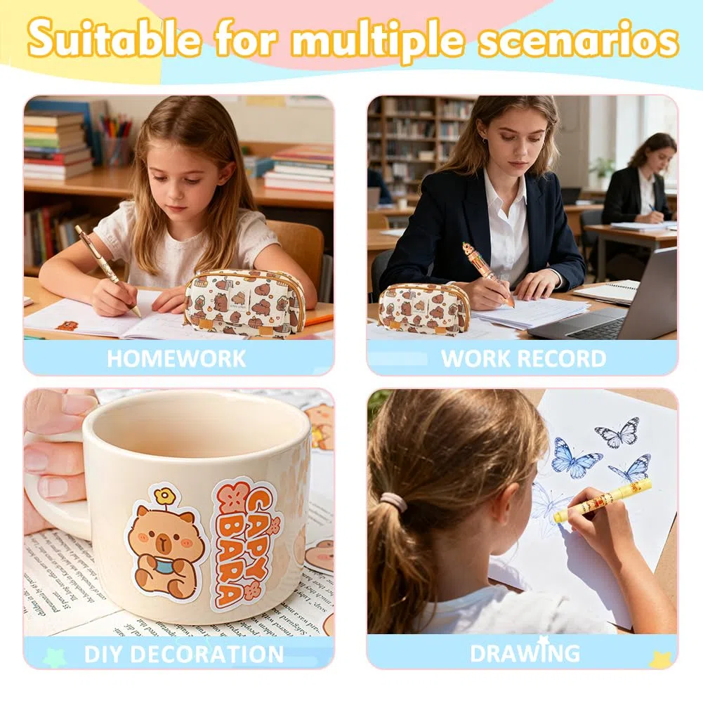 Ensemble de Papeterie Capybara 25 Pièces, avec Trousse à Crayons, Stylo à Bille, Notes Adhésives, Autocollants et Porte-clés, Kawaii Cadeau pour Filles Garçons Étudiants, Bureau & École