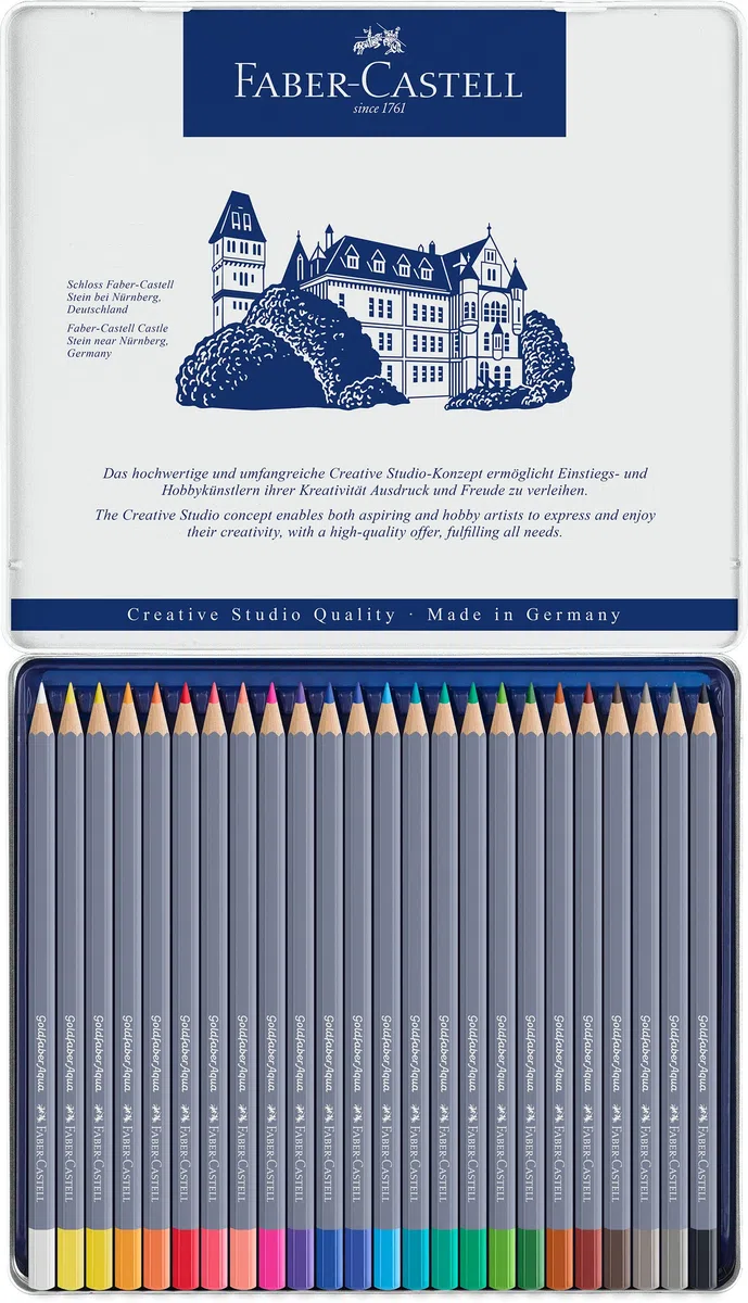 Faber-Castell 114624 - Crayons aquarelle Goldfaber, Set de 24 crayons de couleur, incassables, entièrement aquarellables