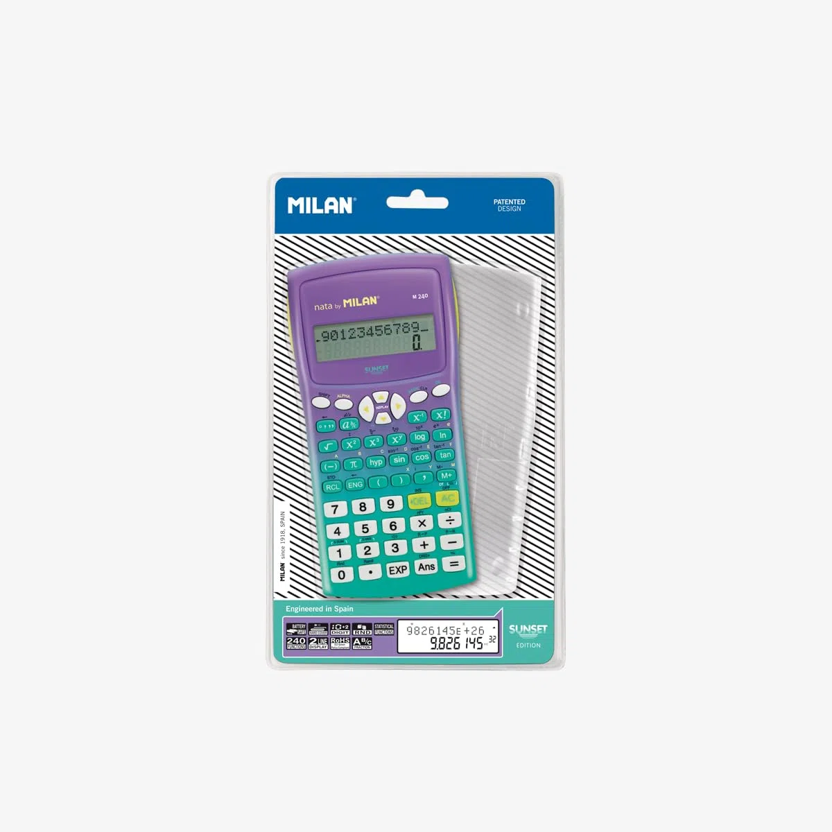 Blister calculatrice scientifique 240 fonctions, Sunset lilas-turquoise