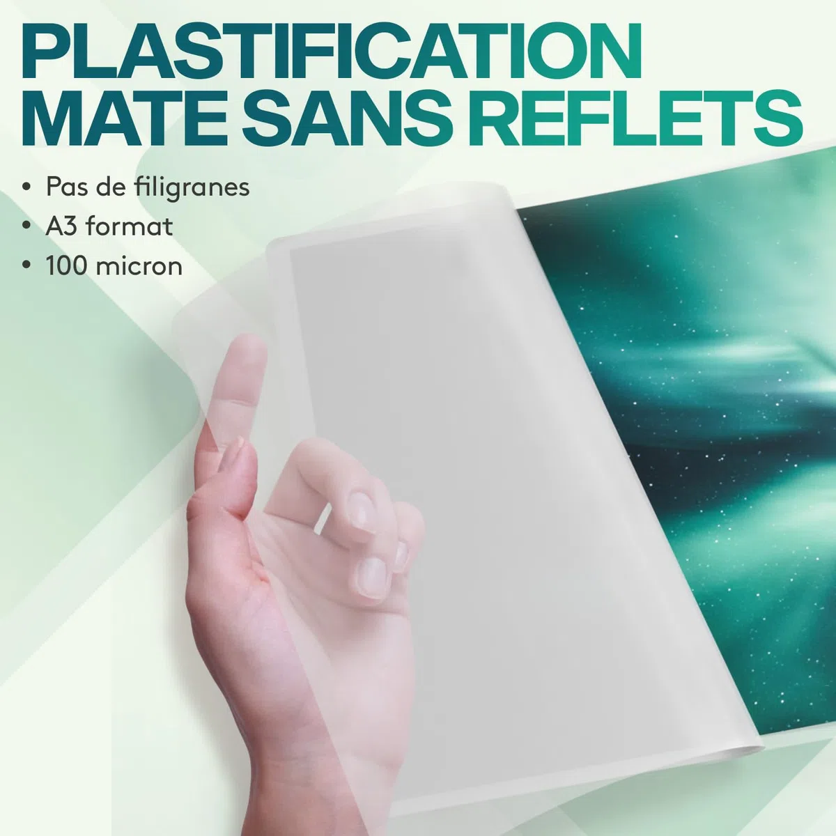 ACROPAQ Feuille plastifieuse A3 Mat - Pack de 50 pochettes de plastification, 100 micron, Anti-reflets, Finition mate, Anti-traces de doigts, Coins arrondis - Pochette a plastifier