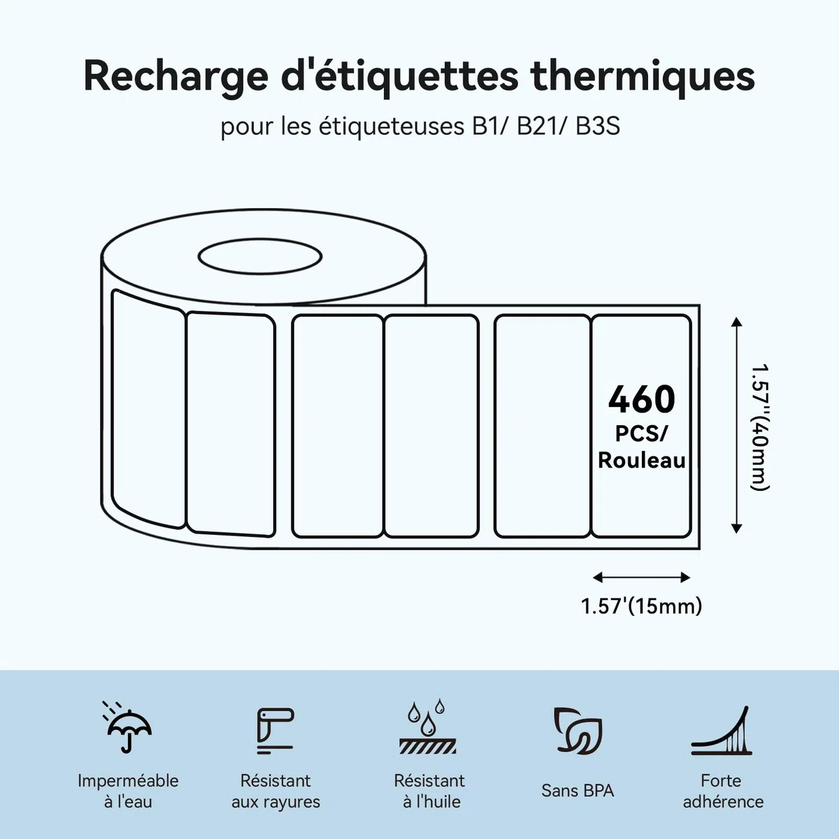 NIIMBOT 2 Rouleaux Étiquettes Autocollantes Imperméables (40x15mmx2) pour B1/B21/B3S (Clair)
