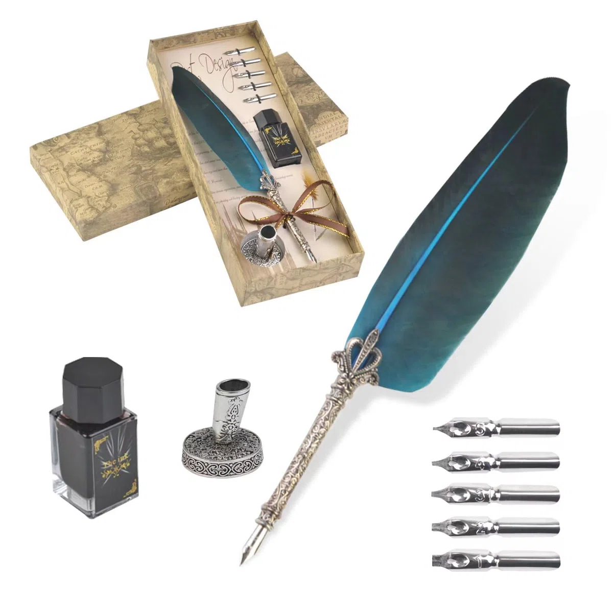VABNEER Stylo Dip à Plume Ecriture avec Plume pour Utilisation Personnelle, Cadeau Exécutif et Décoration de Bureau Antique (avec de l'encre)