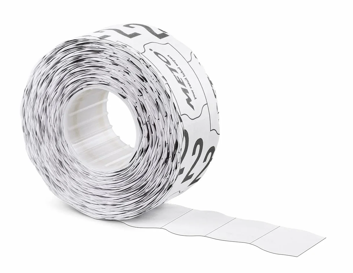Étiquettes Meto pour étiqueteuse manuelle (22x12 mm, 1 ligne, papier blanc, 12 000 étiquettes, amovible, pour appareils Meto, Contact, Sato, Avery, etc.)