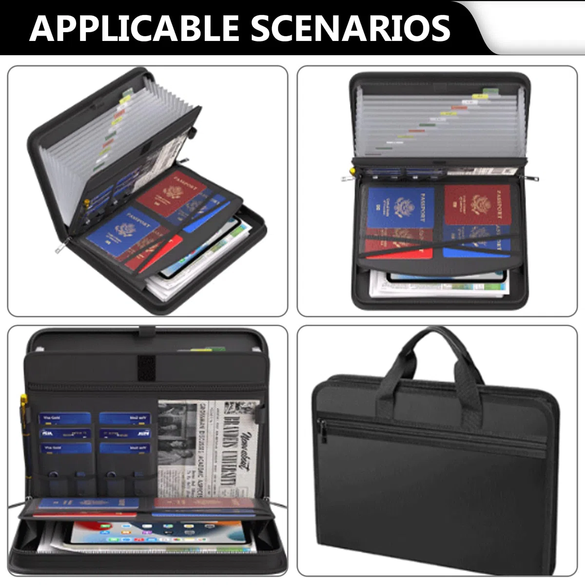 Sac à Documents Ignifuge avec 13 Compartiments : Porte-Documents A4, Organiseur de Documents Portable avec poignée et étiquettes, Porte-Documents A4 étanche