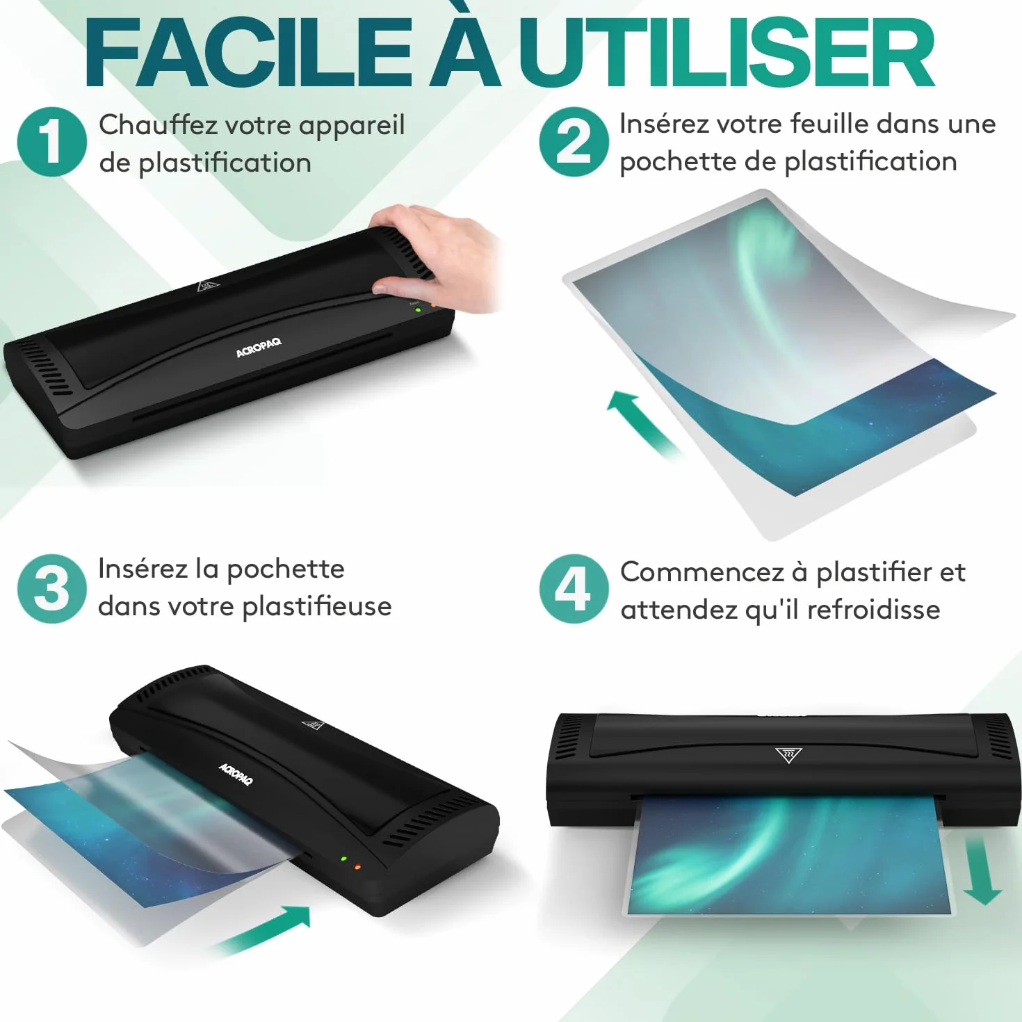 ACROPAQ Feuille plastifieuse A3 Mat - Pack de 50 pochettes de plastification, 100 micron, Anti-reflets, Finition mate, Anti-traces de doigts, Coins arrondis - Pochette a plastifier