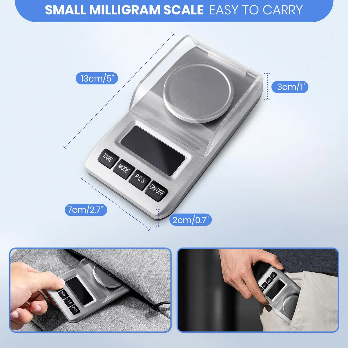 0,001g/50g Balance de Precision Milligrammes, Balance de Cuisine avec Poids D'étalonnage, Balance de Poche pour Poudres, Bijoux et Médicaments avec Pince à Épiler, Plateau de Pesée, Argent