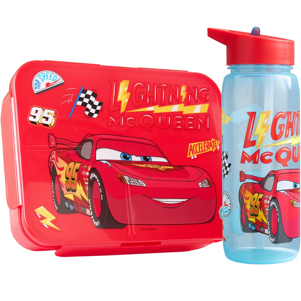 Get Trend Disney Cars Boite a Lunch Enfant Garcon et Gourde Air Up Set, Bento Lunch Box Compartiment et Sans BPA Gourde avec Paille (Multi Lightning McQueen)