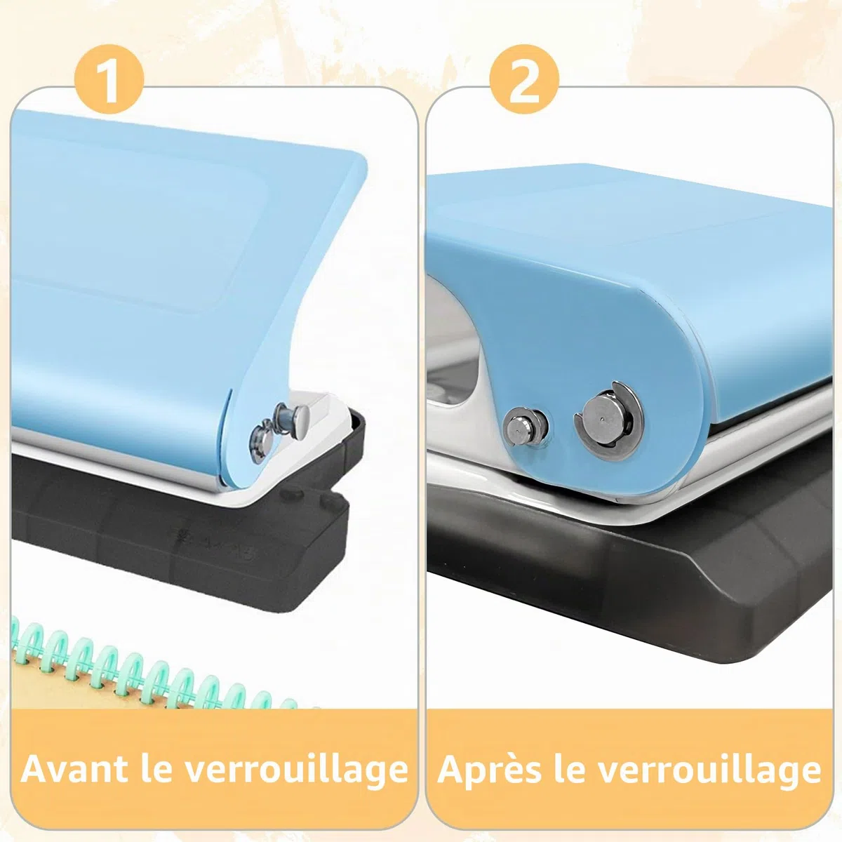 Relieuse manuelle à 10 trous pour bureau et étude - Portable A4/30 trous, B5/26 trous, perforatrice A5/20 trous, 8 feuilles métalliques avec 2 bobines de reliure, bleu