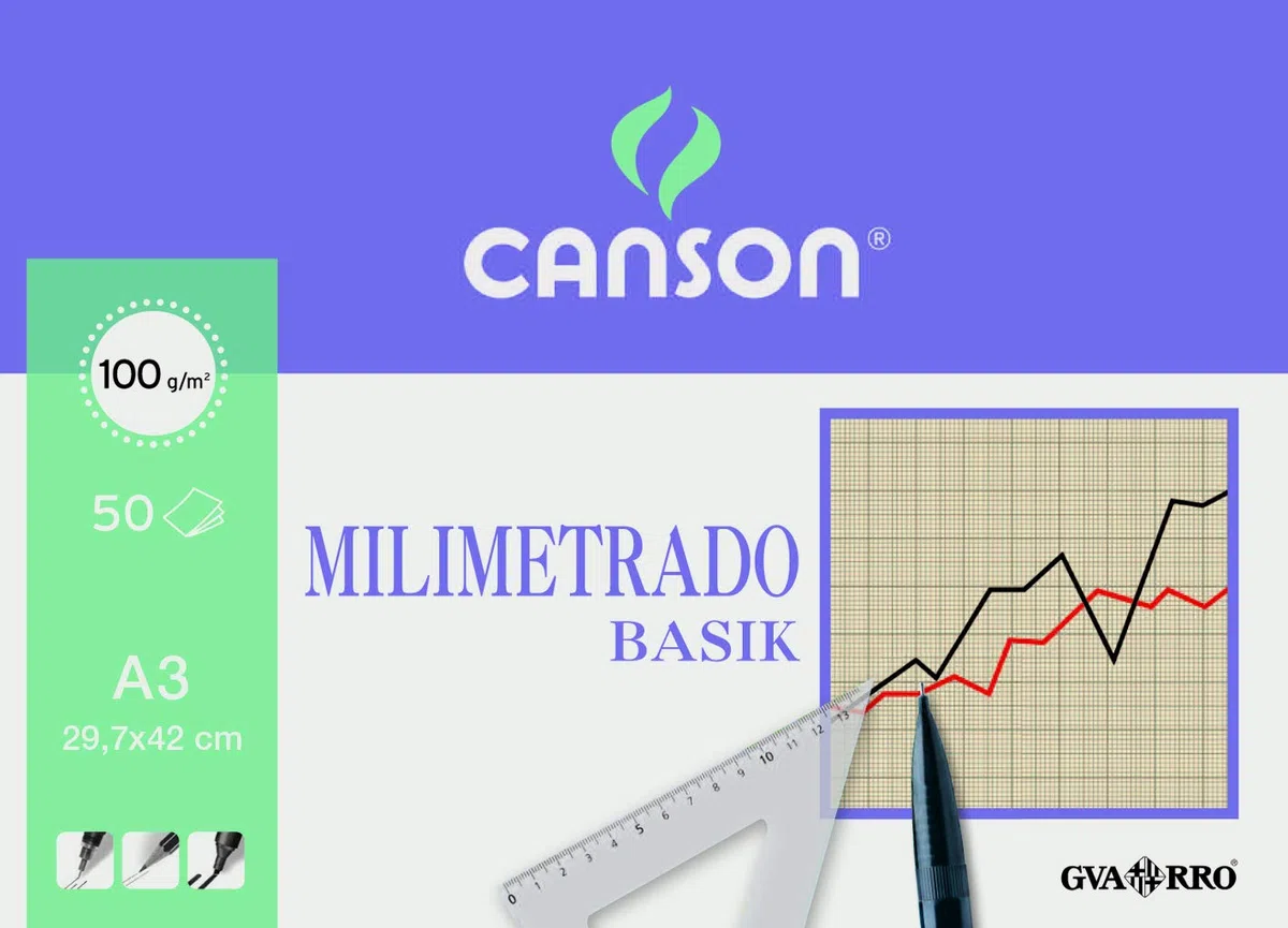 Canson Guarro Canson 200402863 Cahier 50 feuilles papier millimétré A3 90 g
