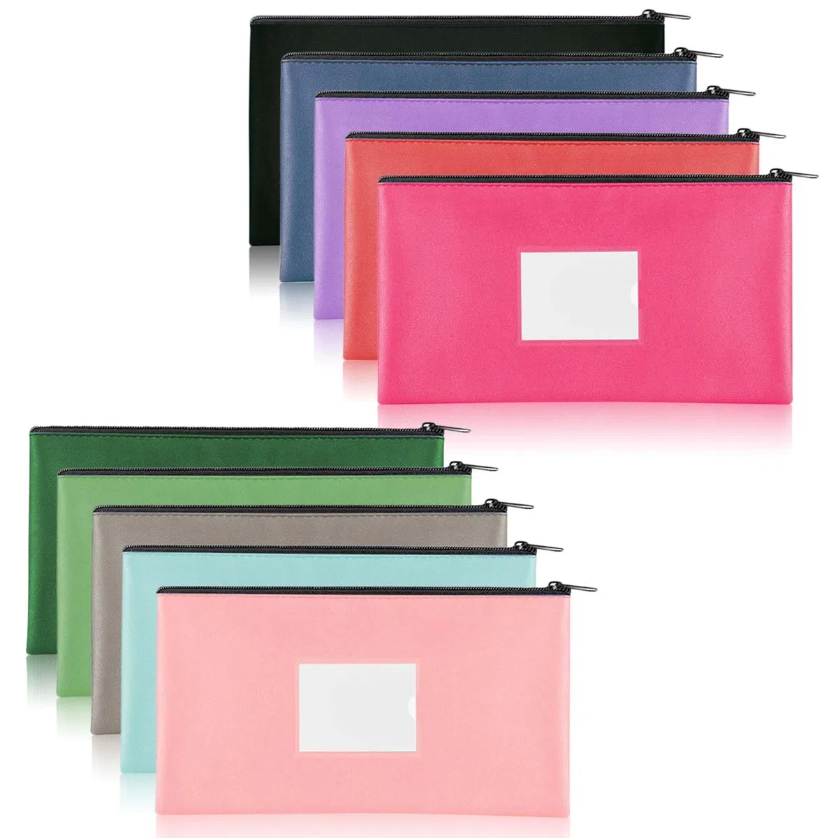10 Pièces Pochettes de Dépôt Bancaire, Porte-Monnaie avec Fermeture éclair 28x15,5 cm Sac de Billet en PU pour Argent, Pièces, École, Bureau, Voyage