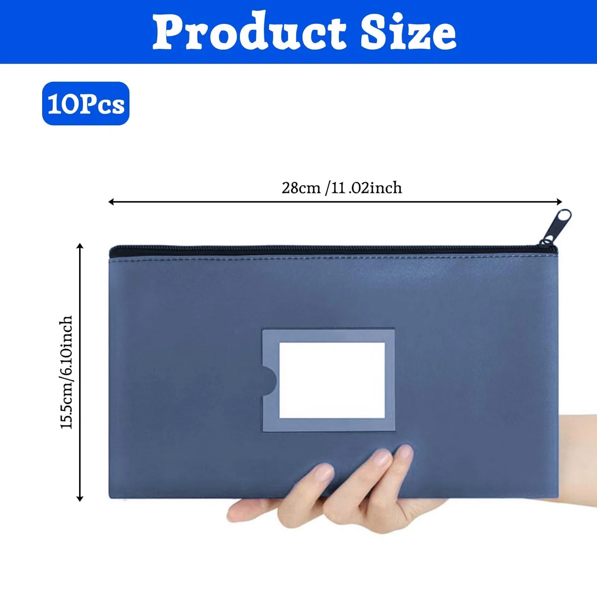 10 Pièces Pochettes de Dépôt Bancaire, Porte-Monnaie avec Fermeture éclair 28x15,5 cm Sac de Billet en PU pour Argent, Pièces, École, Bureau, Voyage