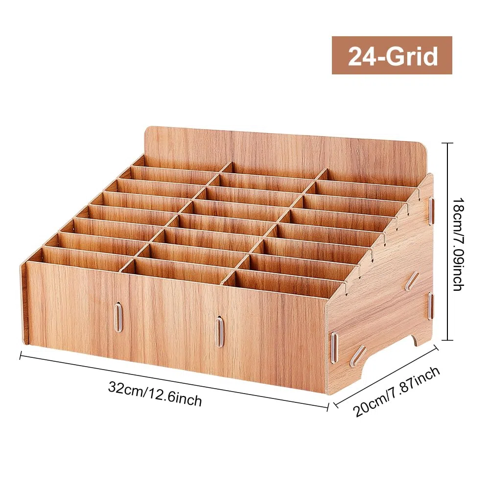 BENECREAT Boîte de Rangement en Bois pour Téléphone Portable à 24 grille, Organisateur de Bureau pour Boîte de Rangement de Gestion de Téléphone Portable pour Fournitures de Bureau et Scolaires