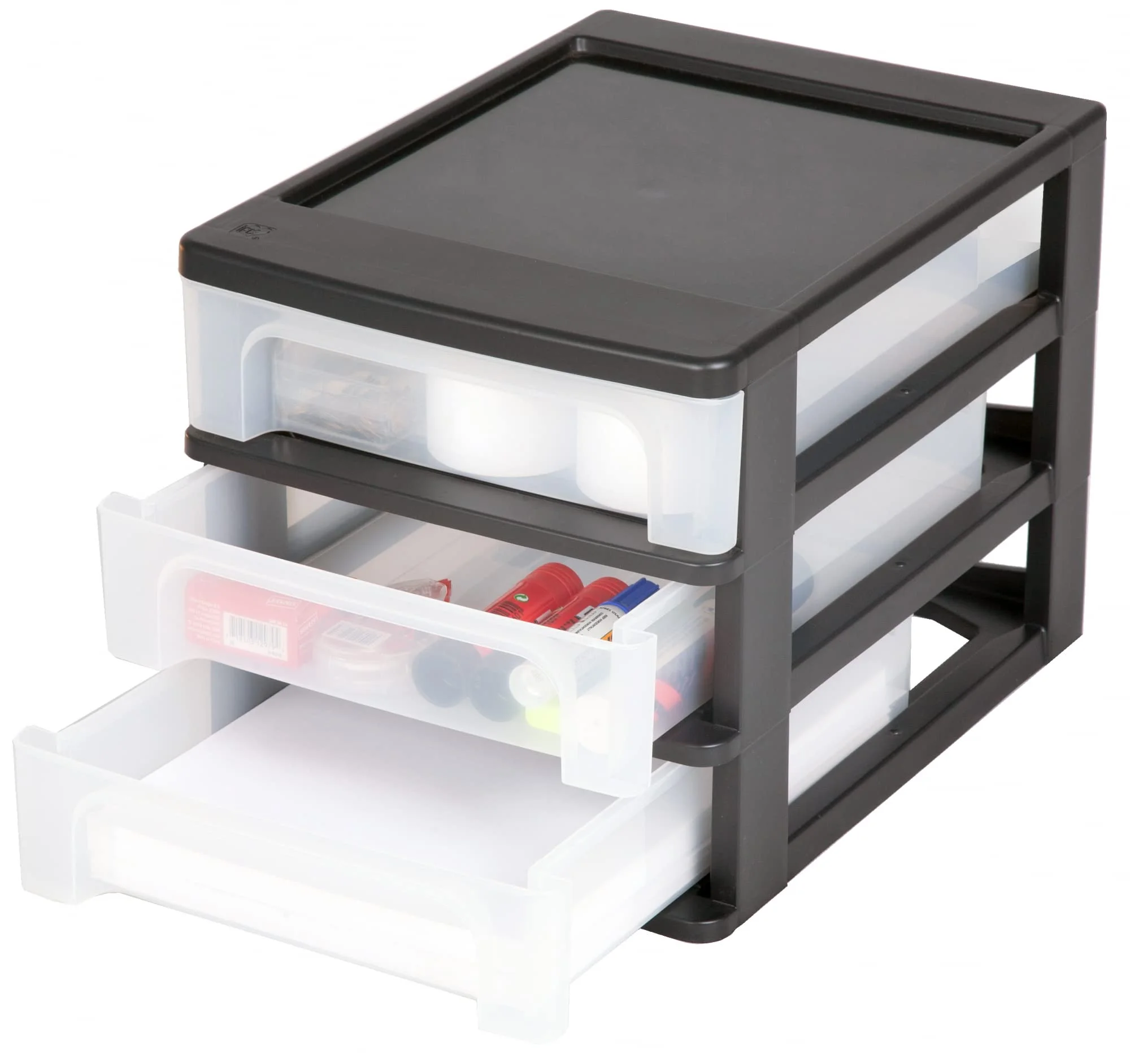 Iris Ohyama, Tour de Rangement Plastique, 3 Petits Tiroirs, Noir, Ouverture Facile, Format A4, Meuble, Organisateur, pour Bureau, Fourniture Scolaire, Papeterie, Sans BPA, OCH-2030