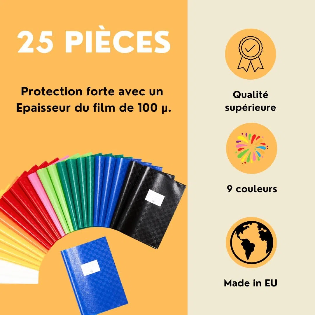 perfect line • 25 protège cahier 21x29.7 DIN-A4, raphia de couleur, PP recyclable, protege cahier 21x29.7, Fabriqué dans l'UE