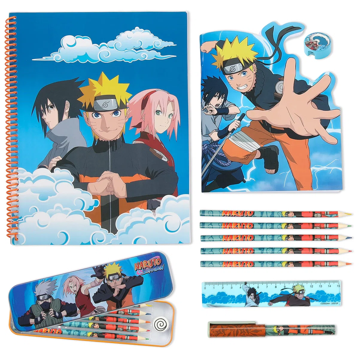 Naruto Fourniture Scolaire, Set Papeterie, Trousse, Cahier, Carnet, Crayon, Stylo, Kits de Fournitures Scolaires, Cadeau Rentree Scolaire, Idee Cadeau Fan Manga
