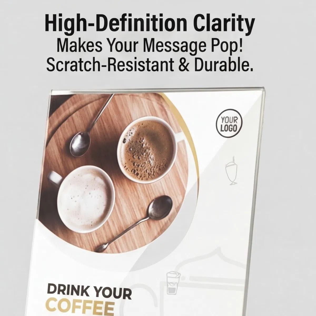 Lot de 3 supports de panneau en acrylique A5 Slant Back Design L Forme Cadre en acrylique transparent Base en bois, menu de table Affichage Stand Flyer Display pour écran de bureau