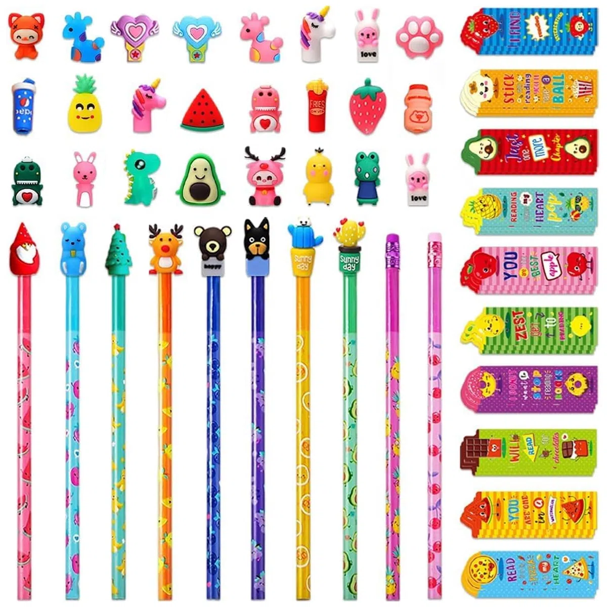 92 crayons parfumés avec des surcharges de crayons et des signets parfumés pour les enfants, les étudiants et les fournitures scolaires comprenant 30 (92 pcs fruit sn