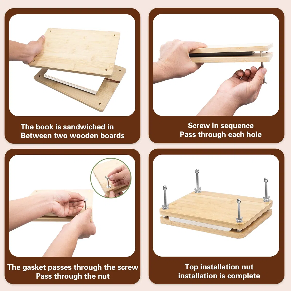 Presse à Livres en Bambou Kit de Reliure 29,9 x 19,8 cm Outils Portables avec Vis et Écrous Pour Reliure à Domicile et au Bureau