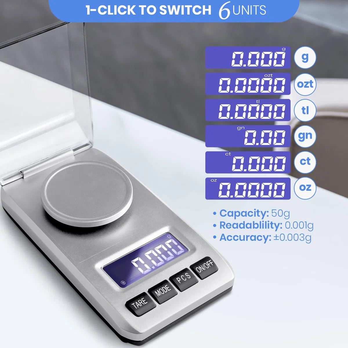 0,001g/50g Balance de Precision Milligrammes, Balance de Cuisine avec Poids D'étalonnage, Balance de Poche pour Poudres, Bijoux et Médicaments avec Pince à Épiler, Plateau de Pesée, Argent