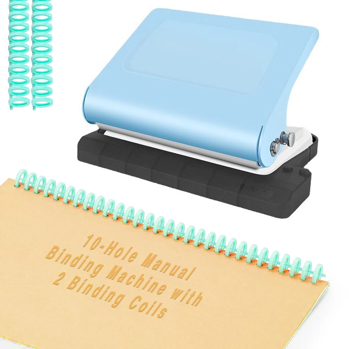 Relieuse manuelle à 10 trous pour bureau et étude - Portable A4/30 trous, B5/26 trous, perforatrice A5/20 trous, 8 feuilles métalliques avec 2 bobines de reliure, bleu