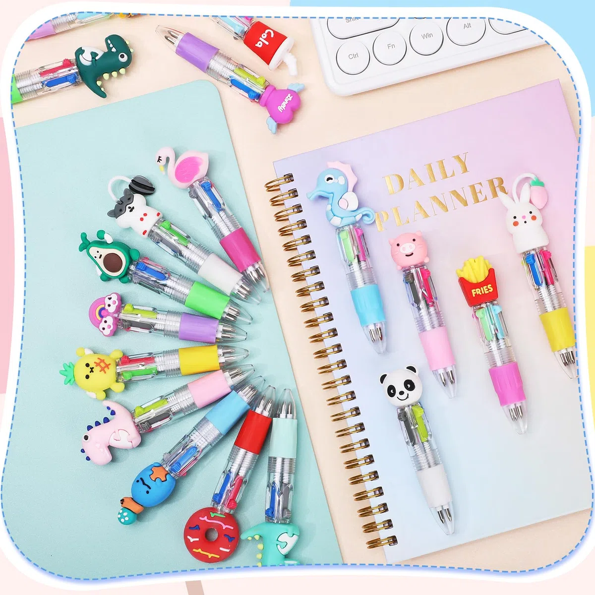 Yoosso 48 Pièces Stylo 4 en 1 Rétractable avec Motif Cartoon, Idéal comme Petits Cadeaux pour Fête, Cadeaux pour Invités, Fournitures Scolaires pour Étudiants, Cadeau de Remise de Diplôme
