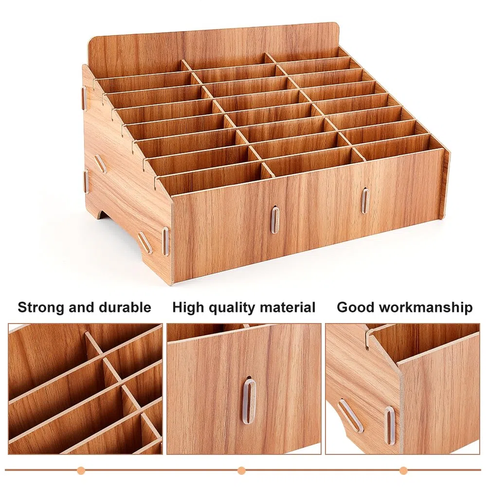 BENECREAT Boîte de Rangement en Bois pour Téléphone Portable à 24 grille, Organisateur de Bureau pour Boîte de Rangement de Gestion de Téléphone Portable pour Fournitures de Bureau et Scolaires