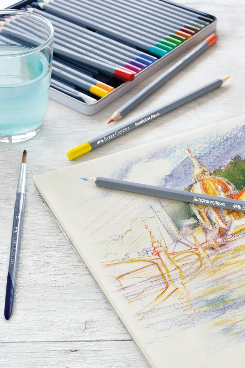 Faber-Castell 114624 - Crayons aquarelle Goldfaber, Set de 24 crayons de couleur, incassables, entièrement aquarellables