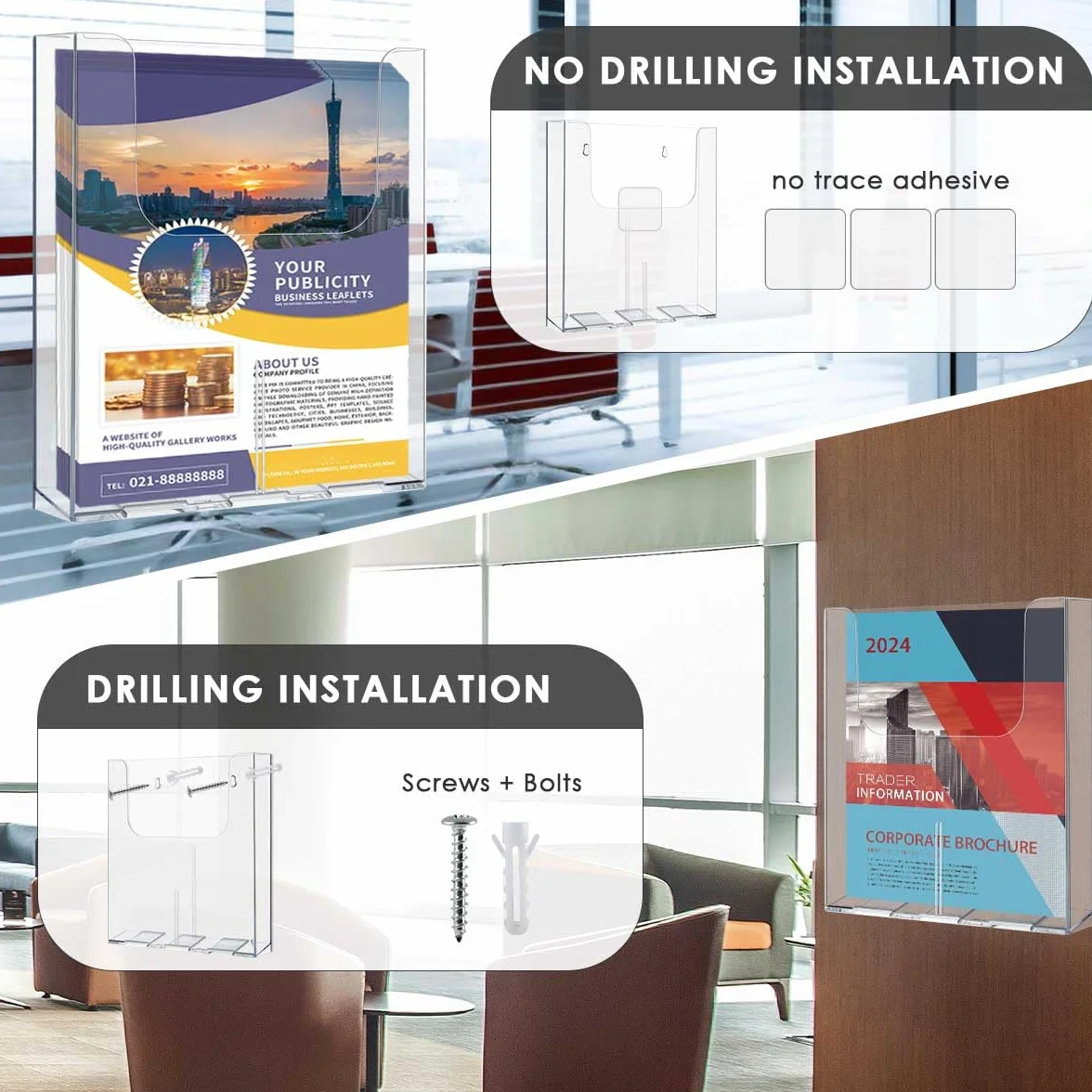 OTYMIOW 2PCS Porte Document Mural A4 Transparent,Présentoir à Brochures Porte Revue Mural Porte Magazine Mural pour Dépliants et Catalogues Magazines et Journaux