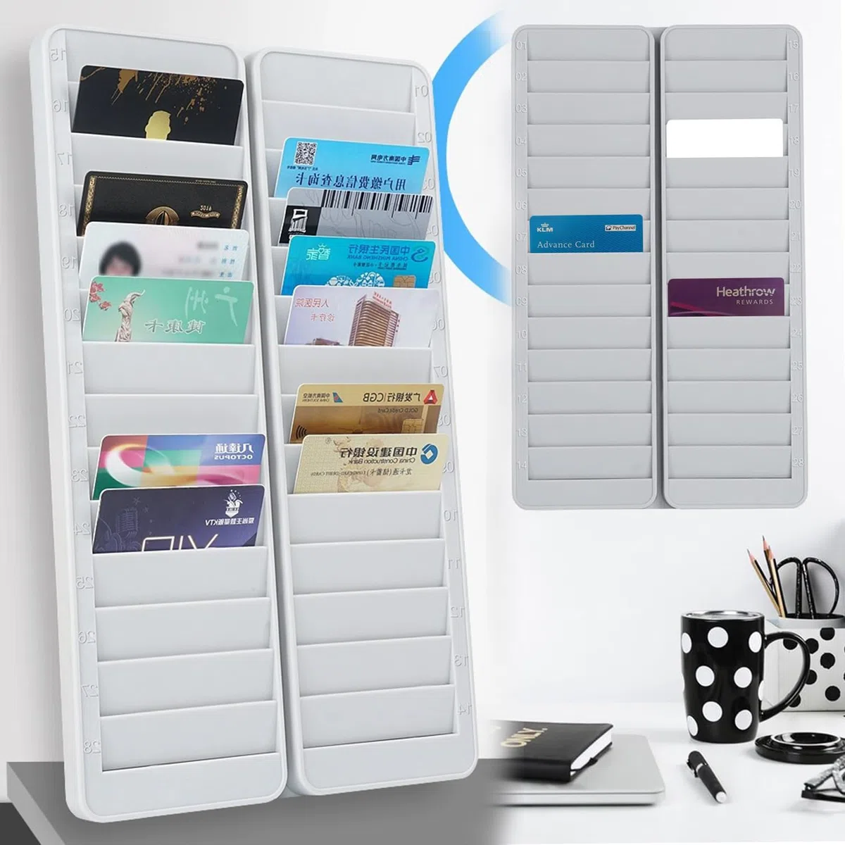 Support Mural pour Cartes De Temps, Support De Stockage De Carte d'Identité, Support Mural pour Cartes d'Employé, 28 Emplacements pour Cartes, porte carte grise, pour Bureau Et Maison
