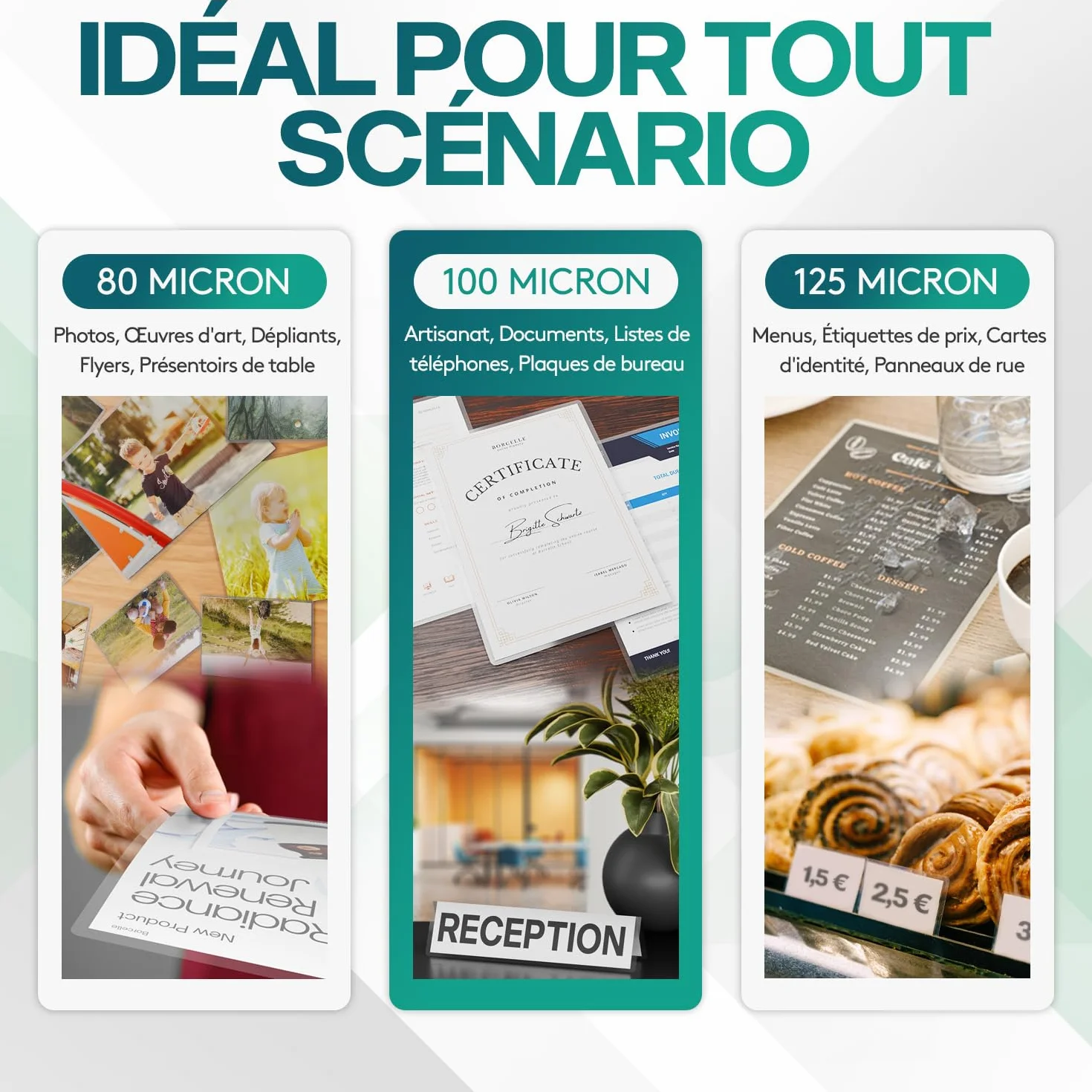 ACROPAQ Feuille plastifieuse A3 Mat - Pack de 50 pochettes de plastification, 100 micron, Anti-reflets, Finition mate, Anti-traces de doigts, Coins arrondis - Pochette a plastifier