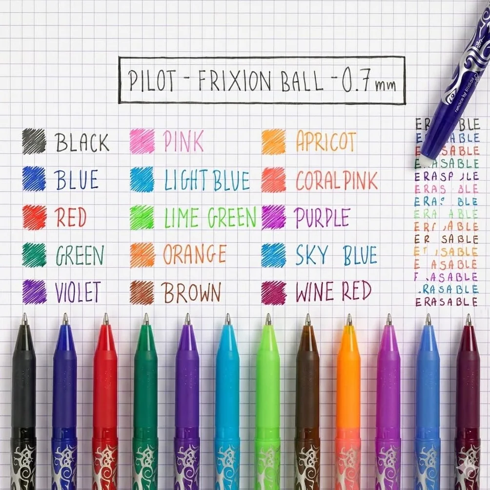PILOT - Lot de 8 FriXion Ball 07 - Stylo Effaçable à Encre Thermosensible - Stylo Roller Rechargeable - 2 Bleus, 2 Rouges, 2 Verts, 2 Noirs - Pointe Moyenne