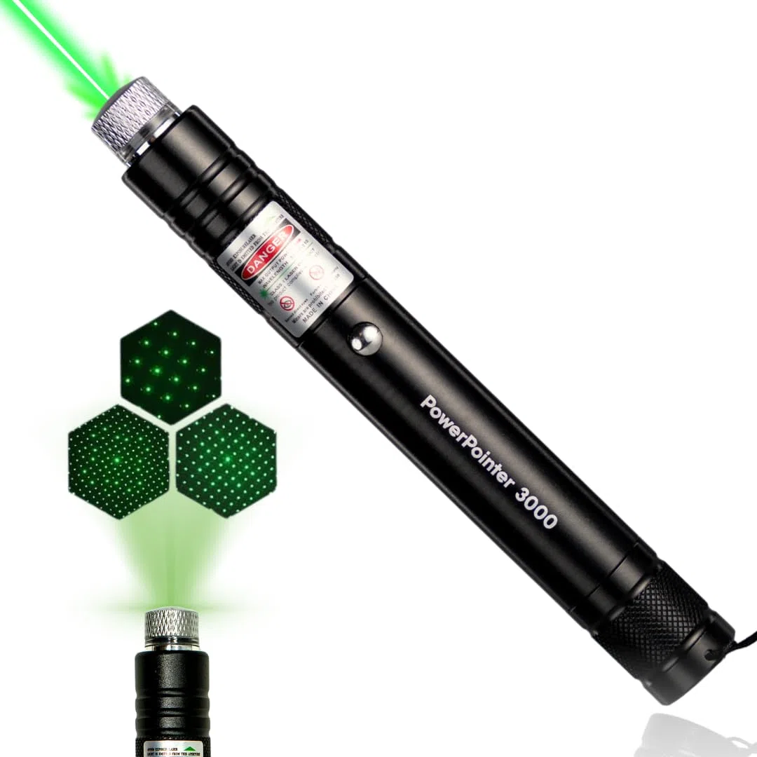 Power Pointer 3000 Lampe-torche avec projection de motif d’étoiles réglable – Lampe-torche avec embout en forme d’étoile intégré