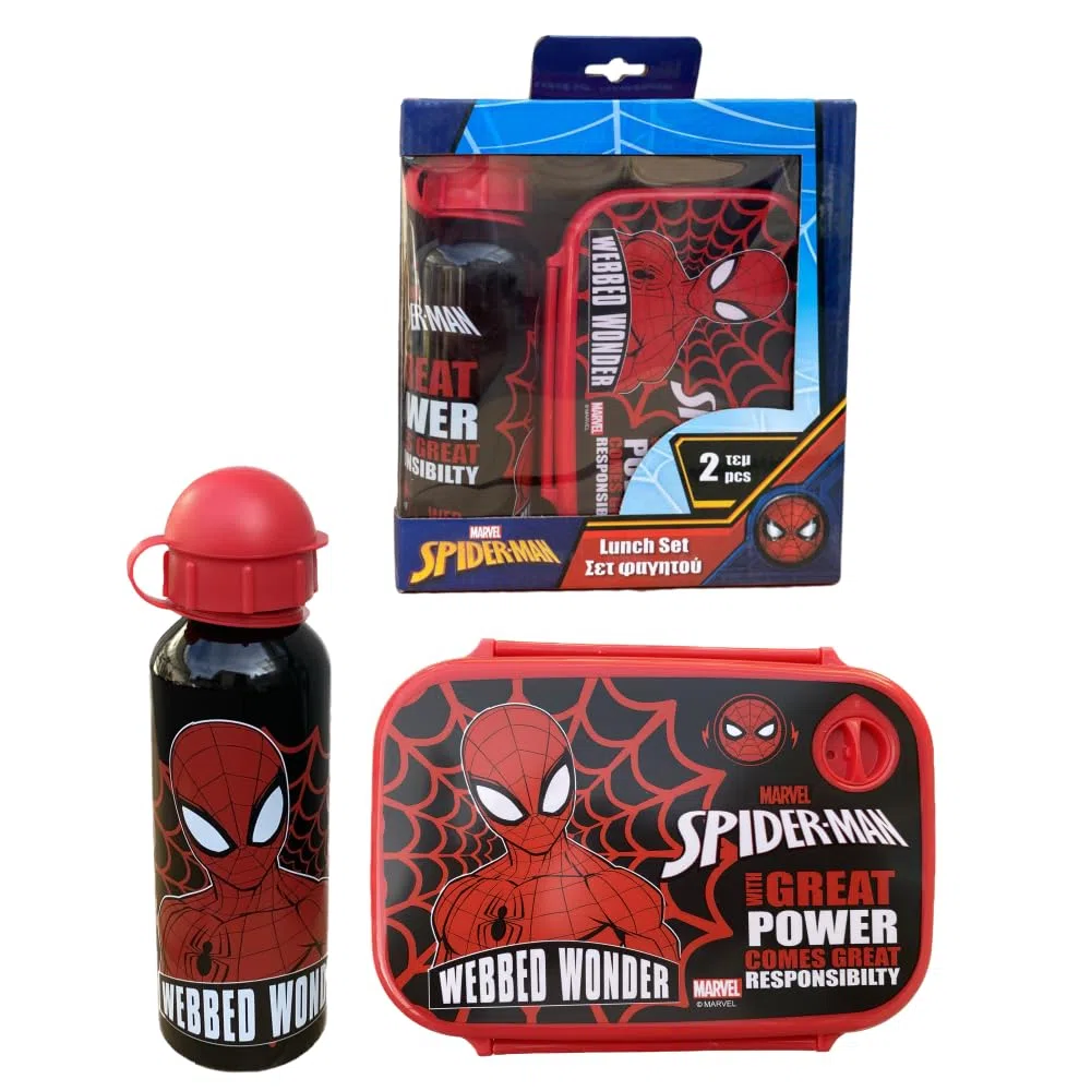 Spiderman Marvel Set déjeuner 2 pièces gourde en aluminium et porte-goûter bouteille avec tétine et boîte à lunch
